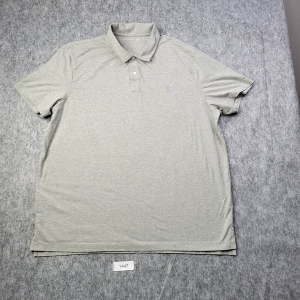 American Eagle Men Polo 2XL Super Soft Standard Fit Gray Short Sleeve Preppy